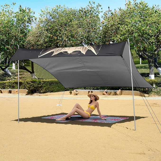 ALAZA Wolf Artwork Beach Tent Sun Shelter UPF50+ Protection Beach Shade Canopy w/ 4 Sandbags for Outdoor Camping Fishing Backyard Fun Picnic 10x9 ft