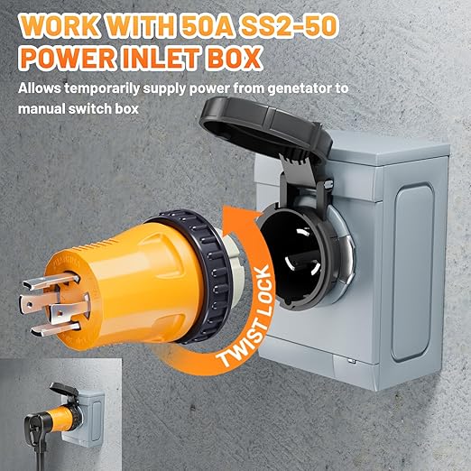 MECMO NEMA L14-30P to SS2-50R RV Marine Power Generator Adapter 30A 4 Prong Twist Lock Generator L14-30P Male to 50A Marine Shore Power SS2-50R Female with Locking Ring 125V/250V