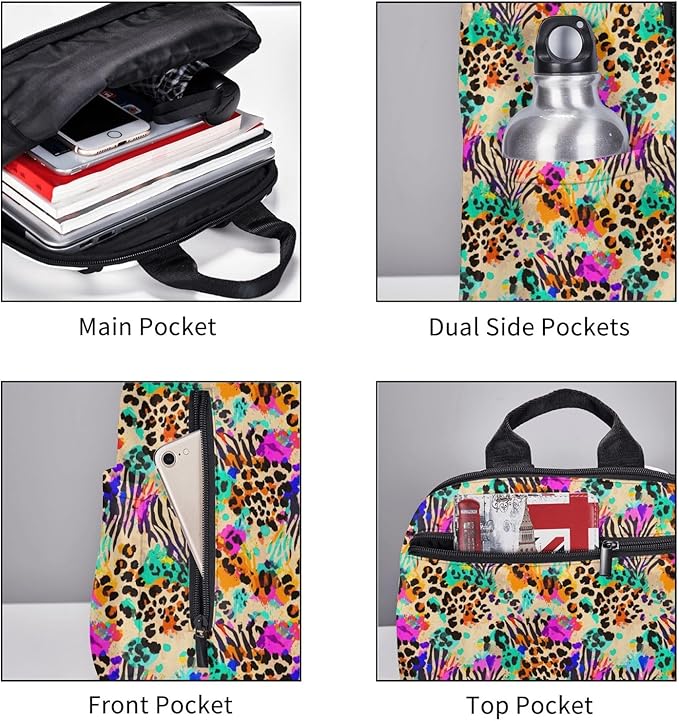 Rainbow Animal zebra tiger Cheetah Leopard Print splatter Lightweight Backpack Leisure Rucksacks Durable Business Daypack for Outdoors Bicycle