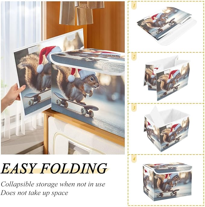 Storage Cube with Lid Skating Animal Print 16.5×12.6×11.8 IN Collapsible Large Capacity Foldable Storage Basket Bin Organizer