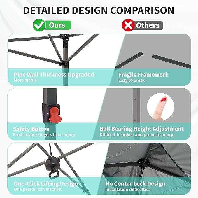 GDY 8x8FT Outdoor Pop Up Canopy Tent with One Push Setup Easy Setup Gazebo with 4 PVC Transparent Sidewalls for Events Parties Camping Gray