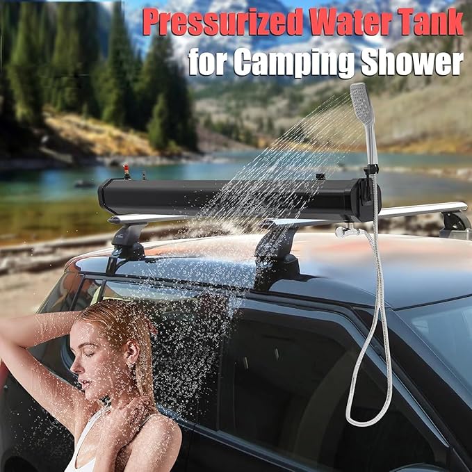 Camping ShowerPortable Showers w/High Pressure Water Gun Spray Head.18L/20L/30L Pressurized Water TankRoof Rack Mount Road Shower 30L