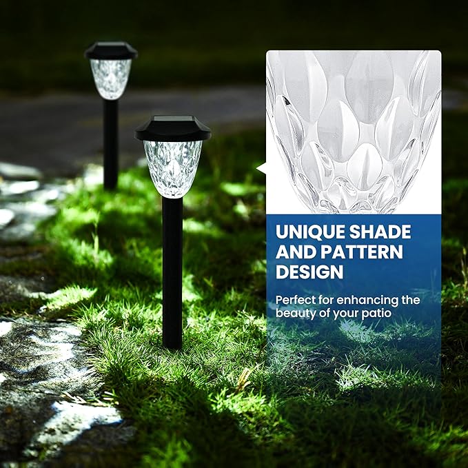 GIGALUMI 16 Pack Solar Outdoor Lights Bright Solar Pathway Lights with Great Pattern Waterproof Auto On/Off Light for Outside Garden Walkway Driveway Lawn Pathway