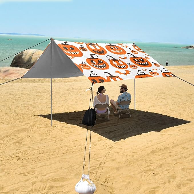 ALAZA Cute Pumpkin Pattern Beach Tent Sun Shelter Portable Canopy Sunshade for Outdoor Camping Picnics Backyard Fun 10x9 ft