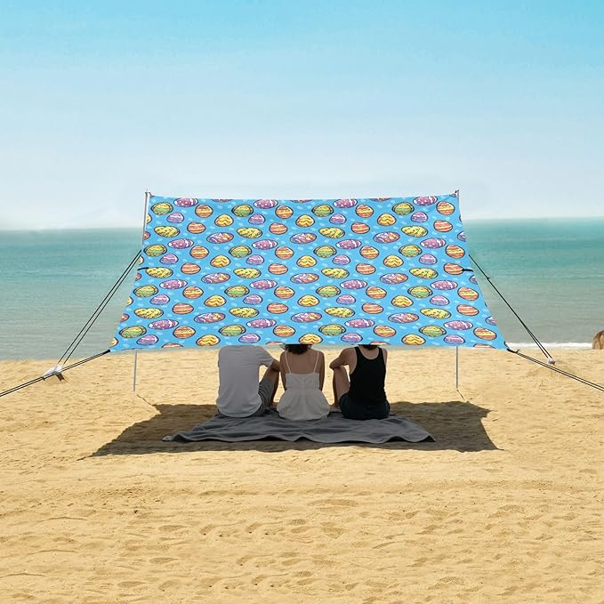 ALAZA Easter Eggs Beach Tent Sun Shelter UPF50+ Protection Beach Shade Canopy w/ 4 Sandbags for Outdoor Camping Fishing Backyard Fun Picnic 10x9 ft