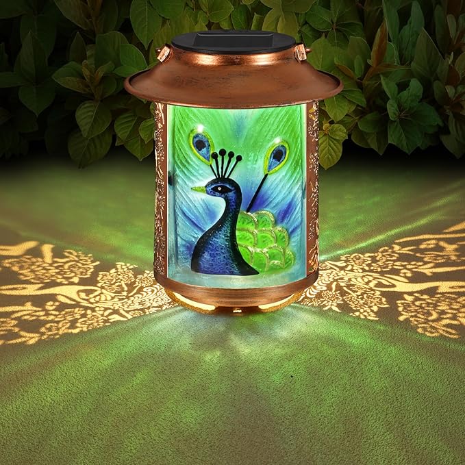 Peacock Solar Lanterns Outdoor WaterproofBirthday Gifts for Women Mom Grandma Garden DecorHanging Solar Lights Wall Mount Decorations for YardFront PorchPatioLawn Pathway Landscape