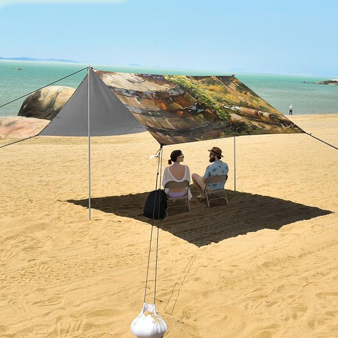 ALAZA White Wine Barrel on Vineyard Beach Tent Sun Shelter Portable Canopy Sunshade for Outdoor Camping Picnics Backyard Fun 10x9 ft