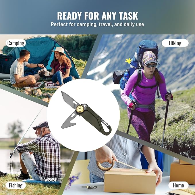 TACRAY Vinto 5-in-1 Small Pocket Knife – Ultra-Light Compact Multitool with Utility Knife Seatbelt Cutter Bottle Opener Flathead Screwdriver &amp Keyring Attachment for Everyday Carry (Green)