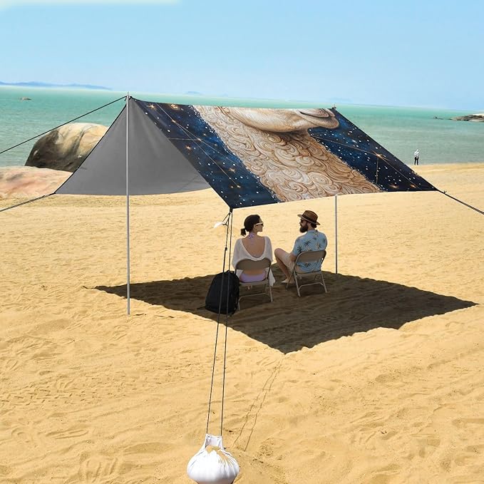 ALAZA Curly Hair Llama on Constellation Star Beach Tent Sun Shelter Portable Canopy Sunshade for Outdoor Camping Picnics Backyard Fun 10x9 ft
