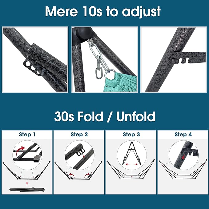 Tranquillo 600lb Capacity 2 Persons Instant Set Up NO Screw Needed Foldable Portable Double Hammock with Stand &amp Carry Bag for Garden Camping Sky