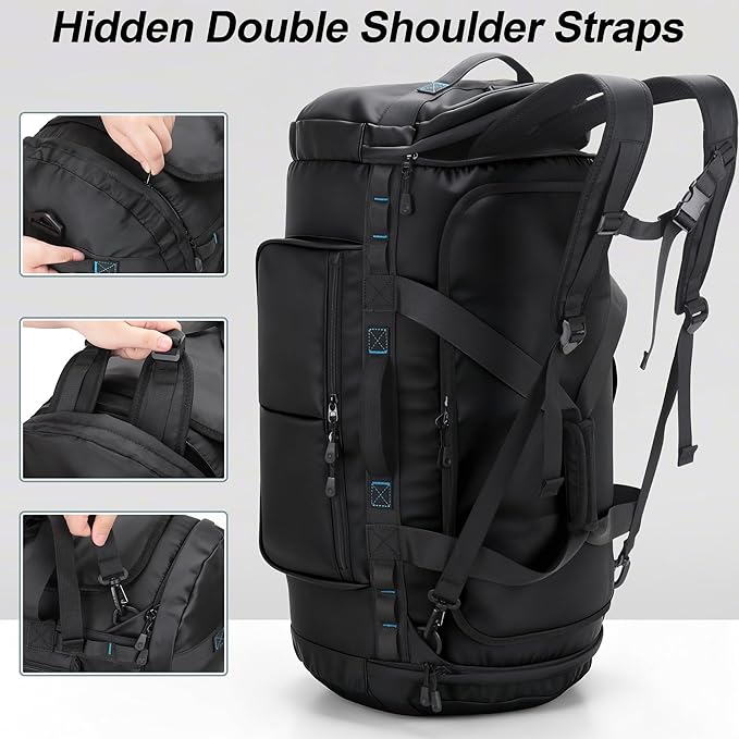 Large Travel Duffle Backpack for Men Women with Shoes Compartment 45L/60L/90L Waterproof Gym Duffel Bag with Straps for Hiking Camping Gym Overnight (45L)