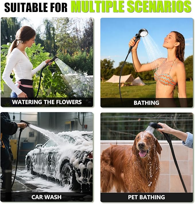 Portable Shower for Camping – 6000mAh Rechargeable Shower Pump with LED Display 3 Modes &amp Spray Nozzle – IPX7 Outdoor Shower Kit for Travel Beach Car Dog Bath