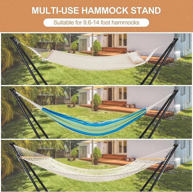 Homgava Universal 2-Person Hammock Stand 660LBS CapacityHeavy Duty Steel Hammock Stand Fits 9.6-14ft Hammocks Indoor and Outdoor Universal Hammock StandsBlack