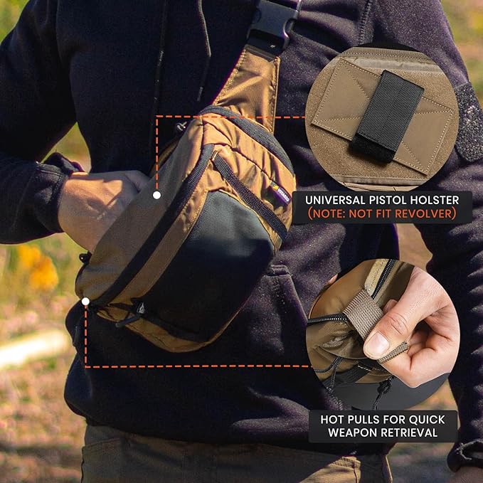 Tactical CCW Fanny Bag Concealed Carry Fanny Pack w/Adjustable Waist Belt Tactical Waist Bag Handgun Pouch with Universal Pistol Holster Everyday Hip Pack for Men Travel Outdoor(Brown)