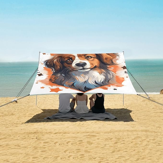 ALAZA Dog with Stars Beach Tent Sun Shelter Portable Canopy Sunshade for Outdoor Camping Picnics Backyard Fun 10x9 ft