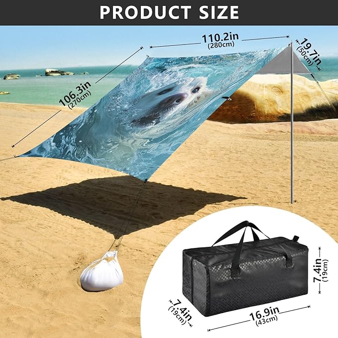 ALAZA Labrador Swims in The Sea Beach Tent Sun Shelter Portable Canopy Sunshade for Outdoor Camping Picnics Backyard Fun 10x9 ft