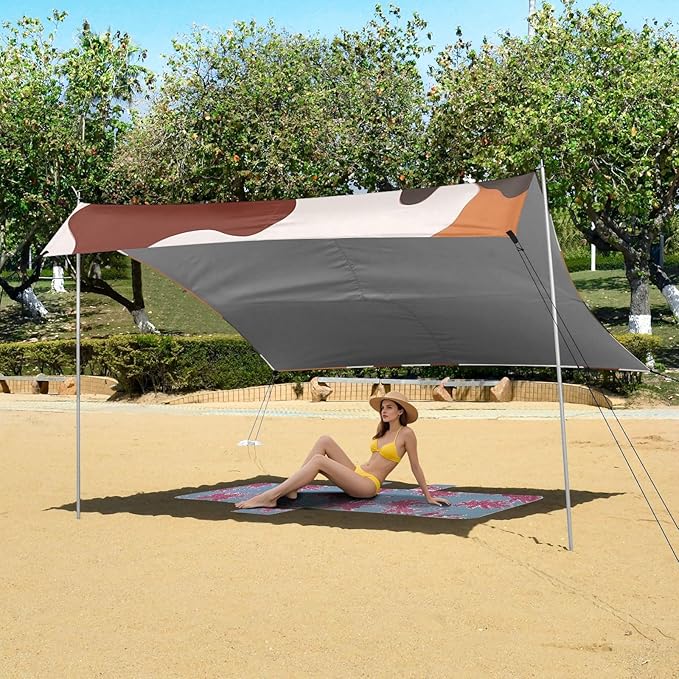 ALAZA Orange Red Cow Pattern Beach Tent Sun Shelter Portable Canopy Sunshade for Outdoor Camping Picnics Backyard Fun 10x9 ft