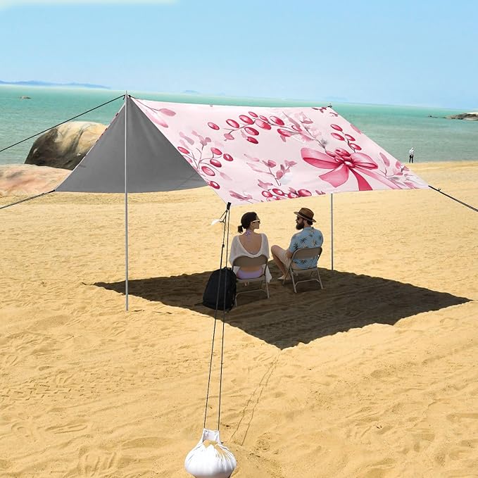 ALAZA Bow Cherry Pattern Beach Tent Sun Shelter Portable Canopy Sunshade for Outdoor Camping Picnics Backyard Fun 10x9 ft