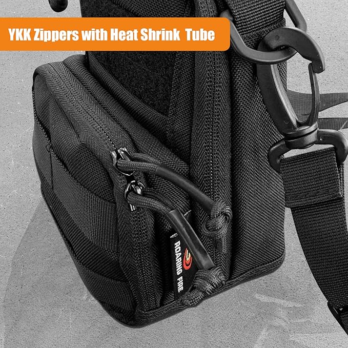 Roaring Fire Tinder Tactical Molle Utility Pouch EDC Tool Organizer Pouch with Removable Sling Strap. Modular Organizer Pouches for Every Day Carry Hiking Camping (Black)