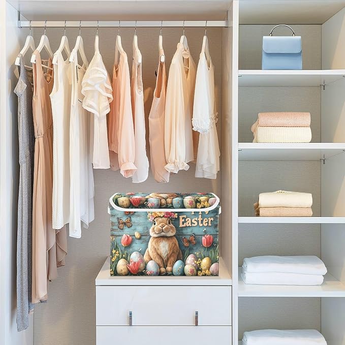 senya Easter Baskets Collapsible Storage Bins with Lids Rabbit Bunny Egg D Storage Boxes Clothes Baskets for Organizing