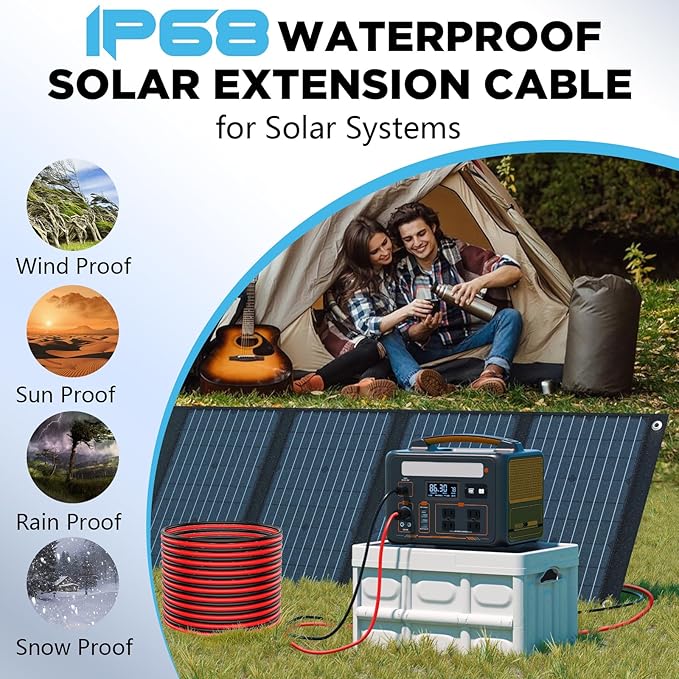 10AWG Solar Wire Solar Cable 50Ft Solar Extension Cable Solar Panel Wire 10 Gauge Wire Tinned Copper PV Wire for Home Boat RV Solar Panels Charger Controller Battery Inverter