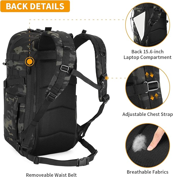 HUNTVP 25L &amp 35L Tactical Backpack Military MOLLE Bag Army Tactical Laptop Backpack 3 Day Pack Military Gear Camping Hiking Outdoor Rucksack Camo
