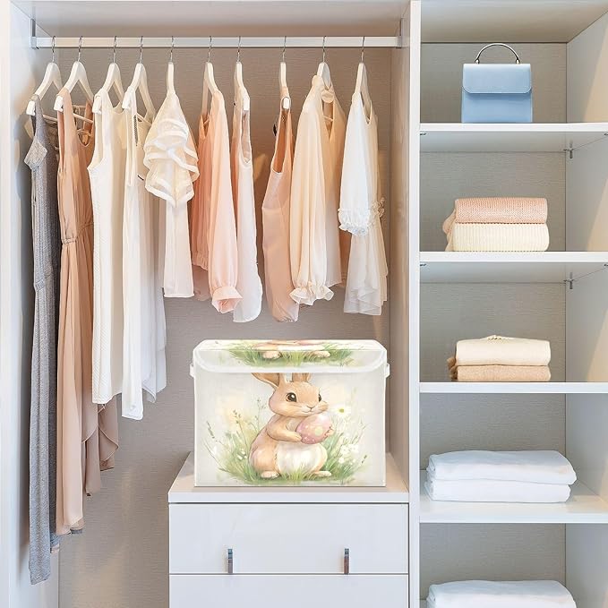 Cute Bunny and Egg Fabric Storage Bins with Lids and HandleFoldable Storage Bins with LidsCloset Organizers for Clothes Storage Room Organization Office Storage Chest Organizer