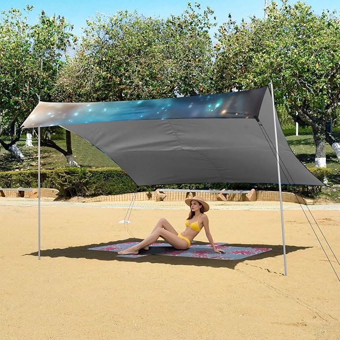 ALAZA Cute Sea Turtle with Ocean Beach Tent Sun Shelter Portable Canopy Sunshade for Outdoor Camping Picnics Backyard Fun 10x9 ft