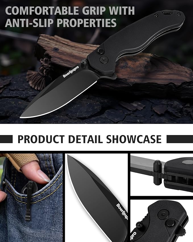 Pocket Knife – 2.99 8Cr14MoV Steel Blade G10 Handle | EDC Folding Knife with Pocket Clip for Men &amp Women | Sharp for Camping Fishing Hunting Tactical Use &amp Survival Hiking -Black