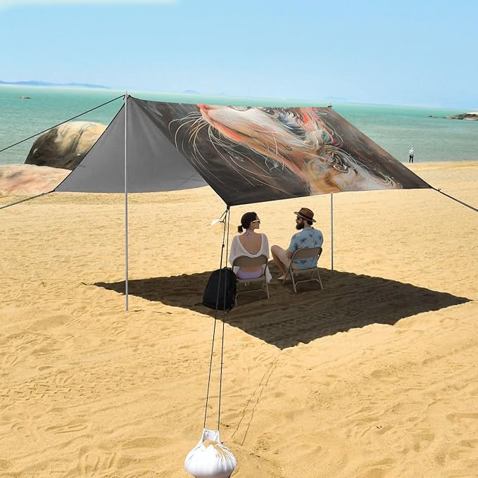 ALAZA Cat Kitten Art Beach Tent Sun Shelter UPF50+ Protection Beach Shade Canopy w/ 4 Sandbags for Outdoor Camping Fishing Backyard Fun Picnic 10x9 ft