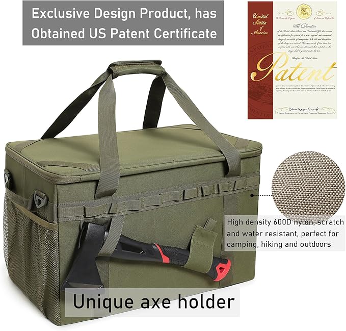 Tactical Camping Storage Bag Utility Tote Bag Camping Kitchen Organizer with Axe Holder &amp Shoulder Strap