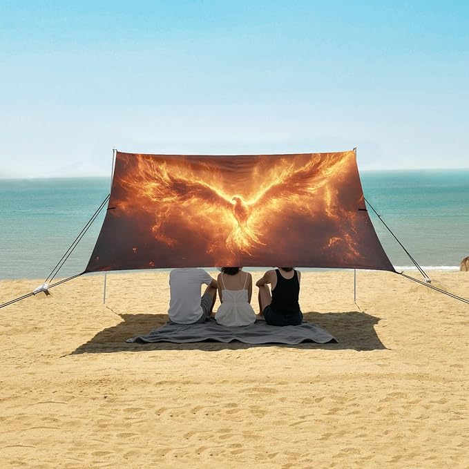 Fire Phoenix Beach Tent Sun Shelter Set UPF50+ UV Protection 10.5 x 9.19 FT Camping Shade Canopy with Sandbags Sand Anchors Carrying Bag and Others