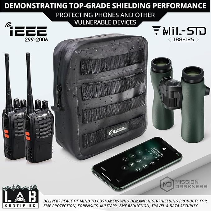 Mission Darkness Dry Shield MOLLE Faraday Pouch (2nd Gen) // Waterproof &amp Submergible Dry Bag + RF Shielding Liner. Signal Blocking Anti-tracking EMP Shield Data Privacy Electronic Device Secu