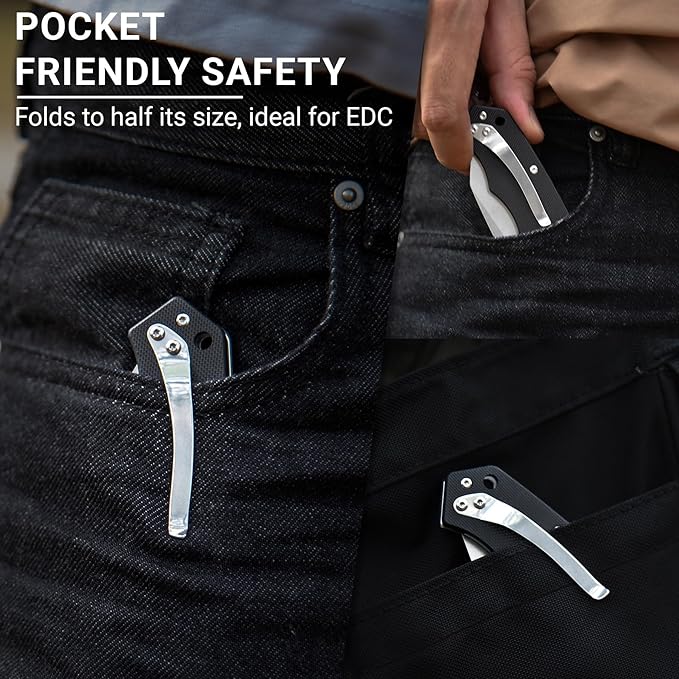 Pocket Folding Knife - 3.39 EDC Knife D2 Blade Stonewashed Finish - G10 Handle with Thumb Stud - Pocket Knife for Men Women - Camping Hiking Survival Preparation