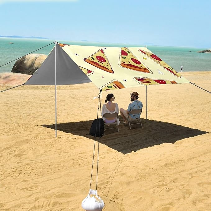 ALAZA Cute Yellow Pizza Pattern Beach Tent Sun Shelter Portable Canopy Sunshade for Outdoor Camping Picnics Backyard Fun 10x9 ft