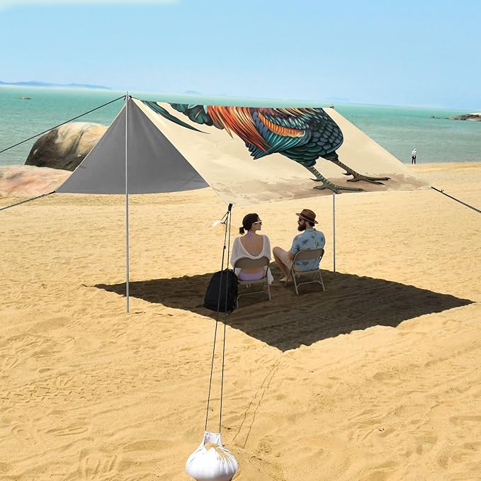 ALAZA Art Painting Rooster Beach Tent Sun Shelter Portable Canopy Sunshade for Outdoor Camping Picnics Backyard Fun 10x9 ft