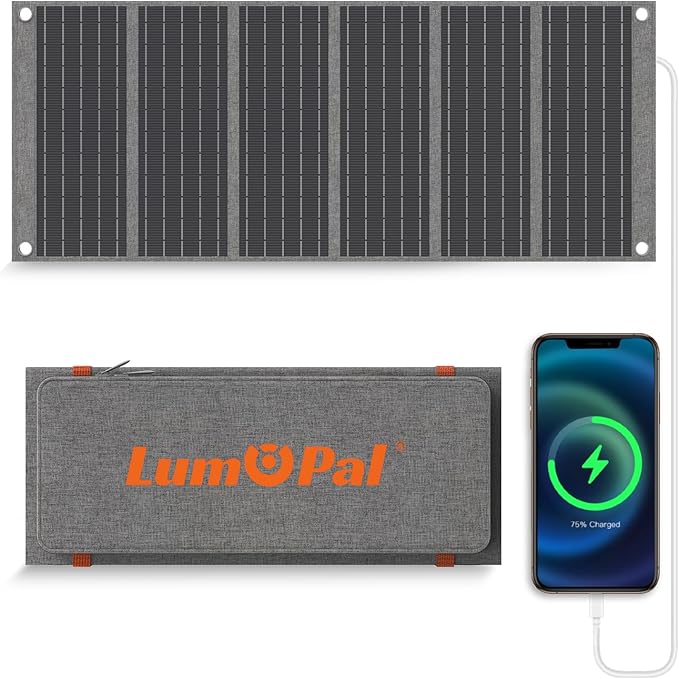 LUMOPAL 30W Foldable Solar Panel Portable Solar Charger with PD USB-C 30W USB-A 18W max Output Backpacking Solar Panel for Camping Ultra Compact Solar Panels for Hiking Trip Outdoor Activities