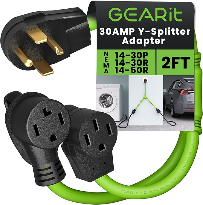 GEARit 30A 4-Prong Power Splitter - ETL Listed - NEMA 14-30P to Dual 14-30R &amp 14-50R Heavy Duty Dryer &amp EV Adapter for Electric Vehicles and Laundry
