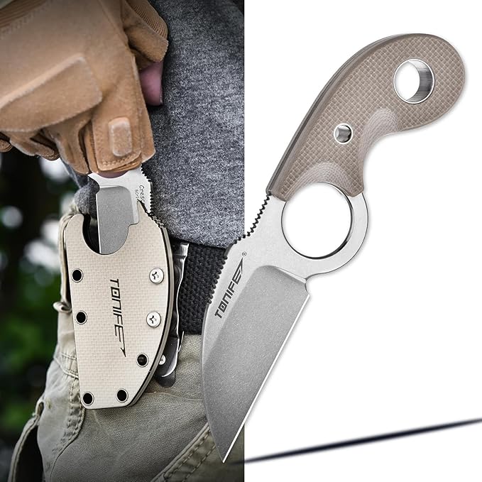 TONIFE Small Fixed Blade Knife Full Tang EDC Camping with Sheath Lanyard and Clip Blade Length 2.172.5 oz.with Sheath (Warm Sand - Stonewash)