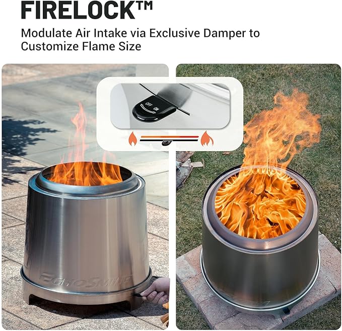 EchoSmile 18 Smokeless Firepit for Outdoor Stainless Steel Wood Burning Fire Pit with Adjustable Airflow Three-Layer Combustion Removable Ash Pan Portable Fire Pit with Carrying Bag for Outside