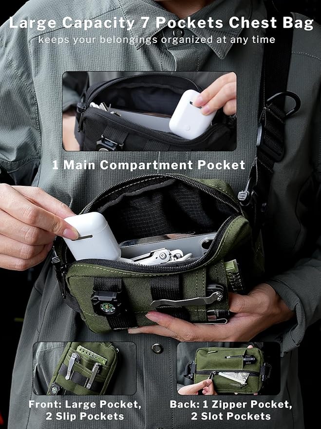 VIPERADE CHS2 Small EDC Sling Bag Tactical Fanny Pack for Men Molle Pouch Crossbody Backpack with Adjustable Shoulder Strap Utility Chest Pouch Bag for Hiking/Traveling/Bush-Craft