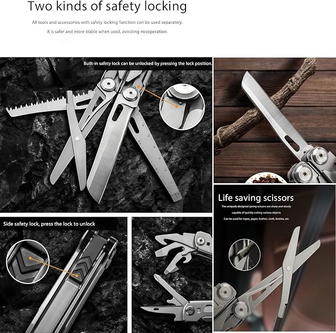 Multitool 17-in-1 Full-Size Lightweight EDC Multi-Purpose Pliers Nylon Bag Camping Knives &amp Tools Tactical Outdoor Gear Mens Gifts Ideas Gifts for Hunters Men who have Everything (Dark Bla