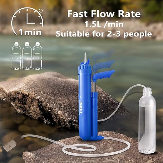 FS-TFC 6-Stage Portable Water Filter 0.01 Micron UF and CTO Improving Tastes Water Purifier Survival Gear 1.5L/Min Fast Flow for Hiking Camping Travel and Emergency Preparedness
