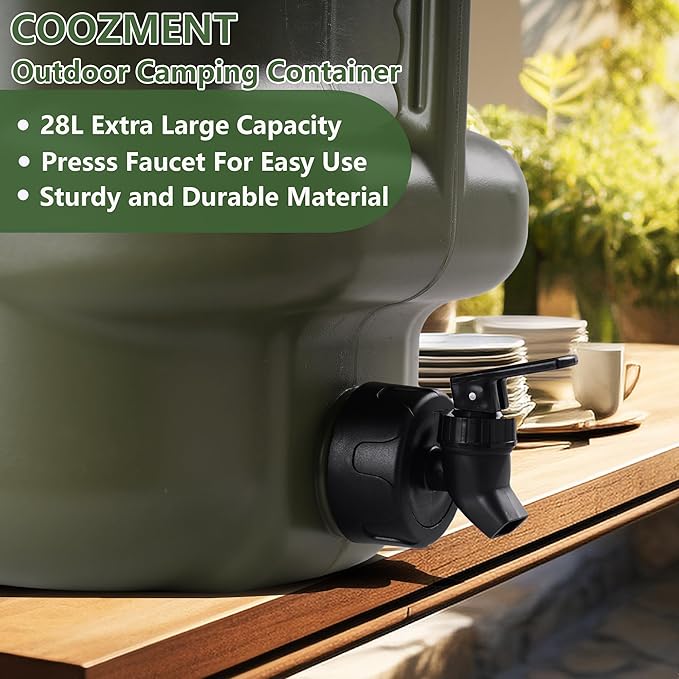 7.4 Gallon (28L) Portable Water Containers with Spigot BPA Free Water Jug Military Green Water Tank Multifunction Water Storage Containers for Camping Outdoor HikingEmergency Stroage