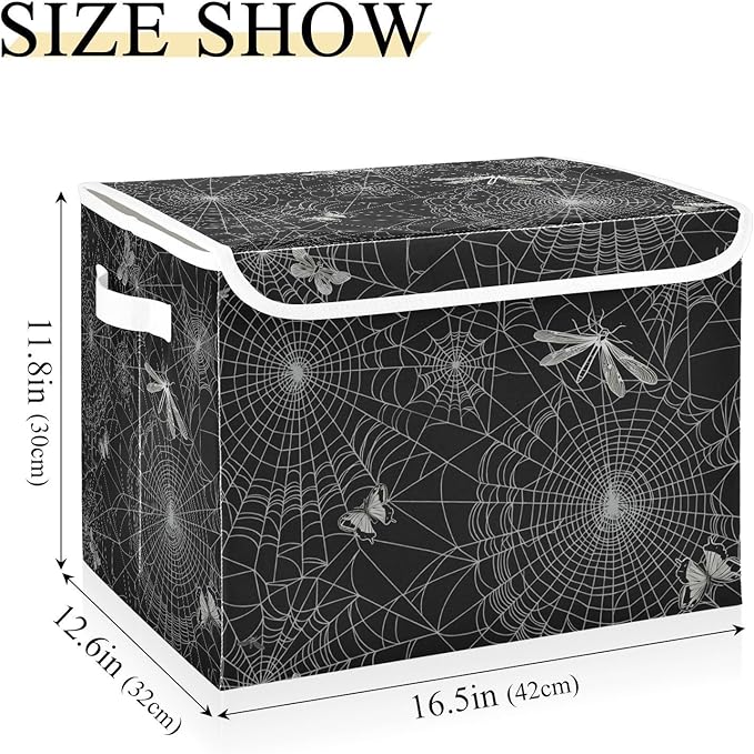 senya Halloween Baskets Collapsible Storage Bins with Lids Spiderweb Butterfly Dragonfly Storage Boxes Clothes Baskets for Organizing
