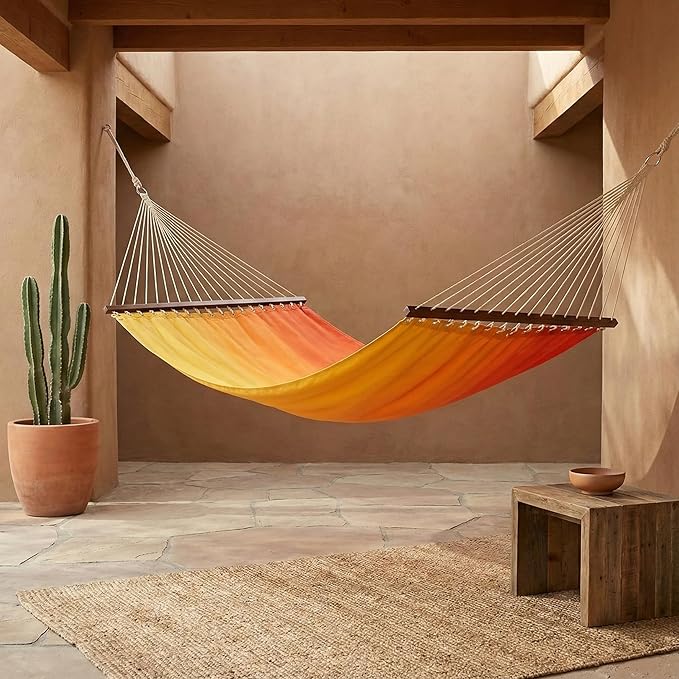 Fab Habitat Ombre Recycled Polyester Hammock - Big Sur - Sunset - Indoor/Outdoor Quick Dry 2 Person 460 lbs Capacity - Patio Poolside Backyard Garden Beach Balcony - 12-14 ft Adjustable