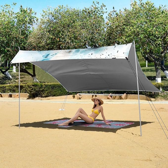 ALAZA Killer Whale Watercolour Beach Tent Sun Shelter UPF50+ Protection Beach Shade Canopy w/ 4 Sandbags for Outdoor Camping Fishing Backyard Fun Picnic 10x9 ft