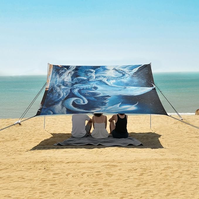 ALAZA Ice Dragon Magic Beach Tent Sun Shelter UPF50+ Protection Beach Shade Canopy w/ 4 Sandbags for Outdoor Camping Fishing Backyard Fun Picnic 10x9 ft