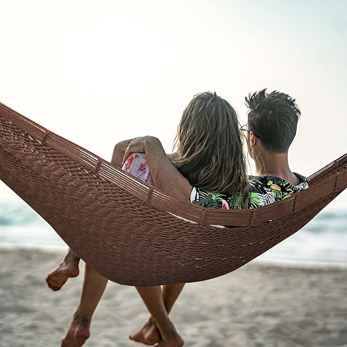 Lazy Daze Hammocks Handwoven Mayan Hammock 10.5 FT Soft Rope Double Hammocks Portable Outdoor Hammock with Carry Bag 2 Straps &amp Carabiners for Patio Outside 550 lbs Weight Capacity Coffee