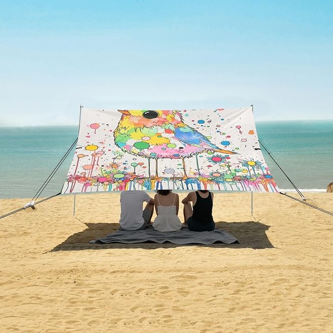 Funny Lovebird Stable Beach Tent UPF50+ Easy Setup Large Portable Sun Shelter with Sand Pockets for Backyard and Camping